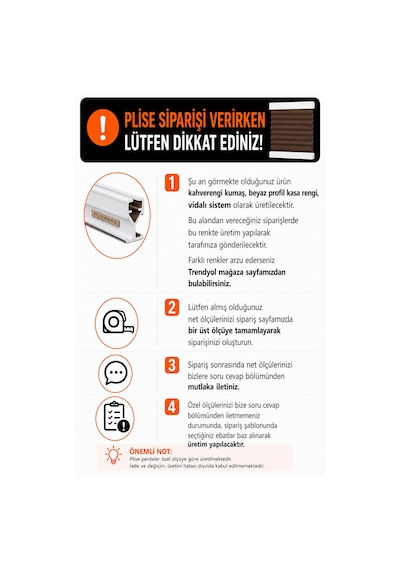 Plise Perde Kahverenk Kumaş + Beyaz Profil Kasa Cam Balkon Perdesi