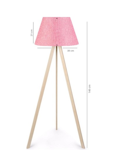 Pratik Ahşap Üç Ayaklı Tripod Lambader Pembe Konik Kumaş Başlık Yatak Odası Köşe Lambası Pembe