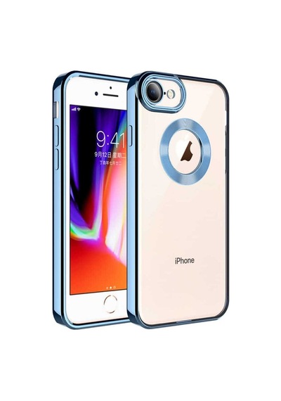 Apple Uyumlu iPhone 8 Kılıf Kamera Korumalı Logo Gösteren Zore Omega Kapak Sierra Mavi