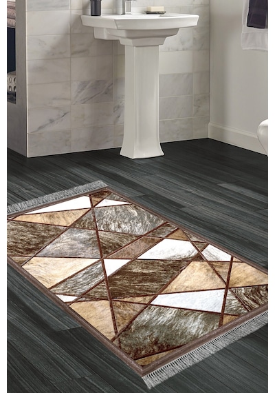 Dekoreko Kaymaz Taban Djt Banyo Halısı Trend Saçaklı Modern 1716 Gri Kahve