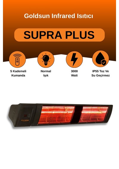 Supra Plus 3000 Watt Gss30p Kumandalı Suya Dayanıklı Elektrikli İnfrared Isıtıcı-siyah