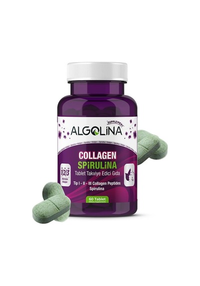 Collagen + Spirulina Tablet Takviye Edici Gıda - 1260 Mg 60 Tablet - Kolajen Tip 1 2 3