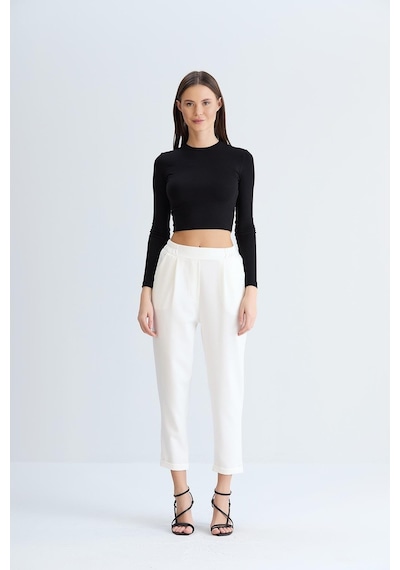 Sortie Collection Duble Paça Bel Lastikli Pantolon Ekru-ekru Ekru
