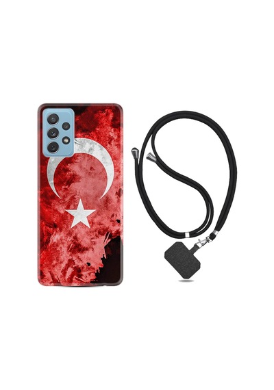 Samsung Uyumlu Galaxy A52 Kılıf Ipli Askılı Şanlı Türk Bayrağı 1315