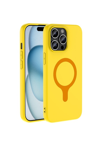iPhone Uyumlu 14 Pro Max Kılıf M-safe Şarj Özellikli Klfs Aris Silikon Kapak - Sarı