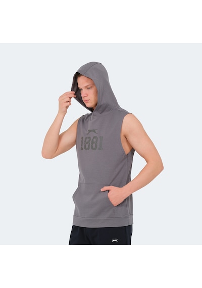 Slazenger VASILISA Erkek Kolsuz Kanguru Cepli Koyu Gri Tişört