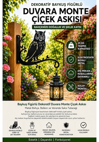 Baykuş Figürlü Metal Çiçek Askısı Duvara Monte Saksı Tutacağı Dekoratif Bahçe Balkon Veranda Askısı Siyah Baykus2 Baykuş Figürlü Metal Çiçek Askısı Duvara Monte Saksı Tutacağı Dekoratif Bahçe Balkon Veranda Askısı Siyah Baykus2