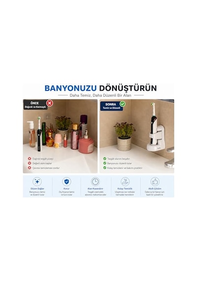2'li Elektrikli Diş Fırçası Tutucu Duvara Monte Yapışkanlı Şarjlı Diş Fırçası Standı Delme Gerektirmez Ban Diğer
