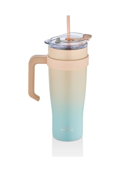 İçi 304 Kalite Paslanmaz Çelik 1000 Ml Pipetli Termos Çift Katmanlı Renk Geçişli , Sızdırmaz Bardak Pembe Mavi