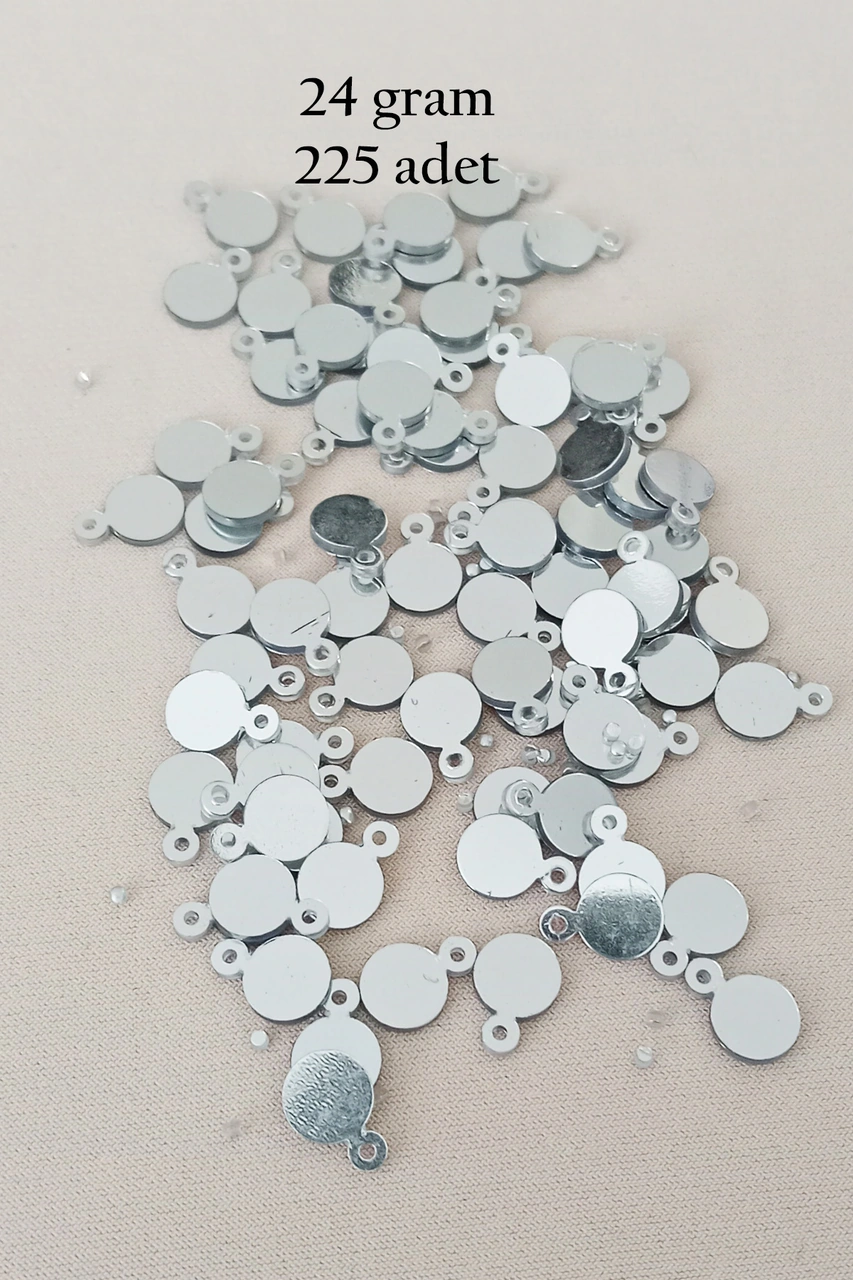 Oya Abiye Bileklik Kolye Pleksi Metalik Plastik Pul Gümüş Renk 24 Gram 225 Adet - Bnc580