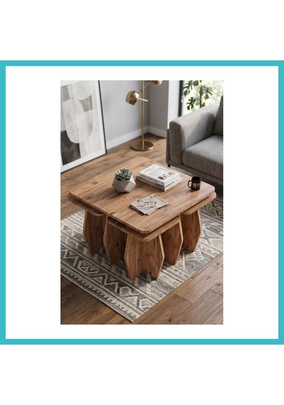 Bezos Orta Sehpa Ve Zigon Sehpa 5'li Set Modern Çok Amaçlı Salon Oturma Odası Yan Sehpa 9248 Atlantik Çam Dfnbez