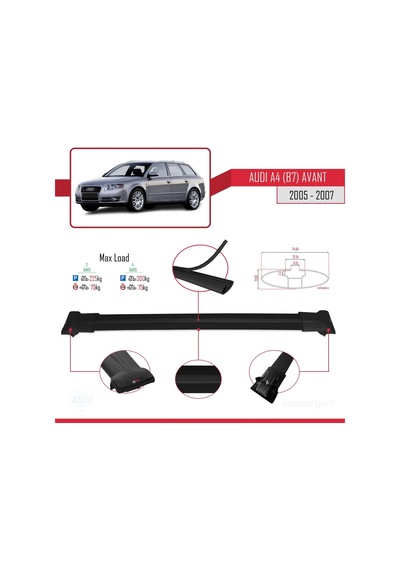 Audi A4 B7 Avant 2005-2007 Arası İle Uyumlu Fly Model Ara Atkı Tavan Barı Siyah 3 Adet Bar