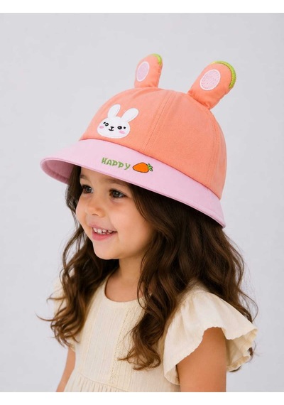 Kız Çocuk Tavşan Kulaklı Yavruağzı Şapka Yazlık Güneş Koruyucu Bucket Hat Yavruağzı