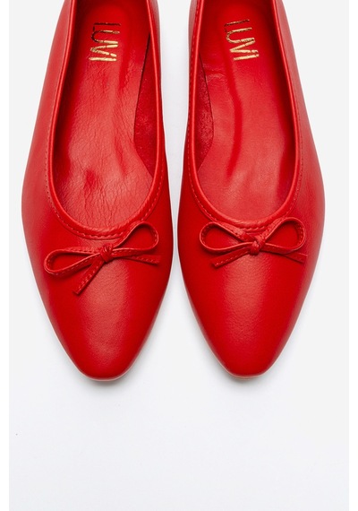 Luvishoes Umıel Kırmızı Cilt Hakiki Deri Fiyonklu Kadın Babet Ayakkabı