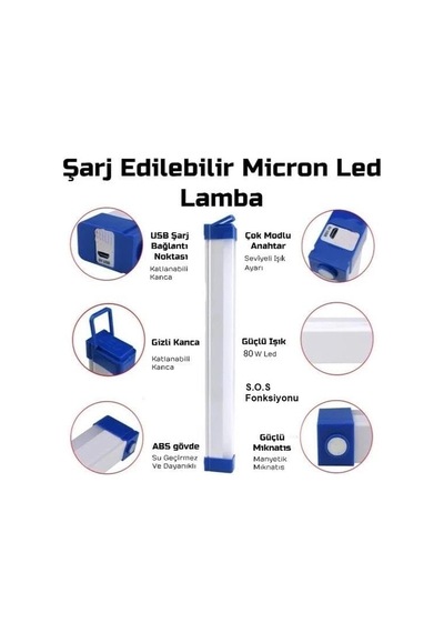 Usb Şarjlı Acil Durum Ve Aydınlatma Led Florasan Ev,kamp,maden,işyeri,balıkcı Lambası 52cm 80w Çok Renkli
