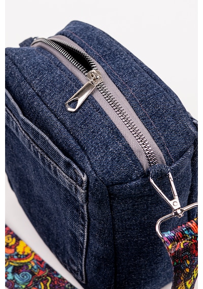 Fabric Craft Bag Kadın Çapraz Çanta Denim Kot Cepli Desenli Askılı Özel Seri 21x21 Cm Lacivert