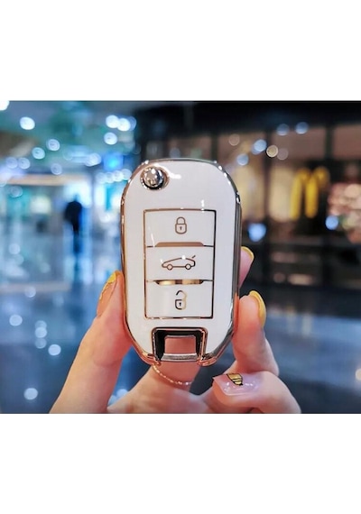 Opel Uyumlu Combo Corsa Grandland Crossland Anahtar Kılıfı Beyaz Gold