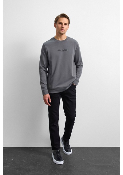 Backandbond Antrasit Bisiklet Yaka Gizli Fermuarlı Sweatshirt