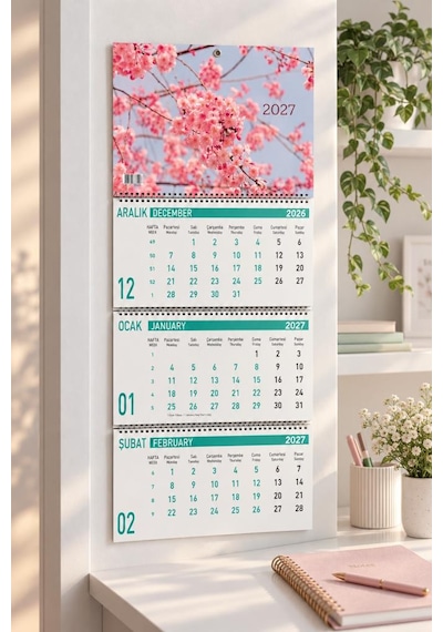 Lizy 2027 Çiçekler Temalı Gemici Takvimi Spiralli 33x24 Cm Tasarım-3