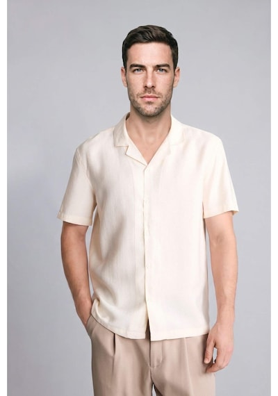 Defacto Regular Fıt Polo Yaka Tencel Kısa Kollu Gömlek G8083ax26smbg734 Bej-bg734