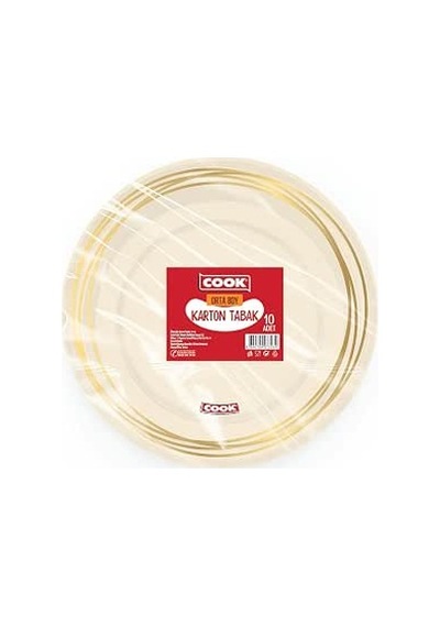 Cook Karton Tabak, Orta Boy, 19 Cm, 10 Adet, Tek Kullanımlık Altın - Beyaz