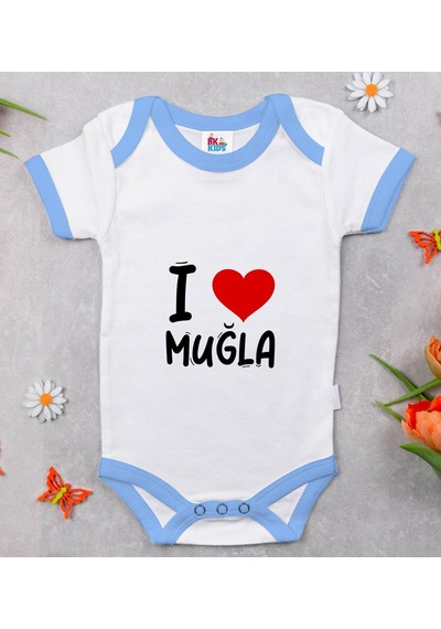 Bk Kids I Love Muğla Tasarımlı Mavi Bebek Body Zıbın - Model 1 9-12 Ay