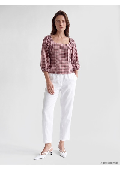 Lcw Everyday Beyaz Beli Lastikli Kadın %100 Keten Pantolon