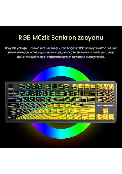 Aula F87 Pro Mekanik Rgb Tkl Matcha Latte Switch Kablosuz Makrolu Hot Swap Klavye Sarı