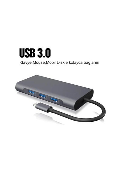 Ally 10 İn 1 Hdmı Vga Rj45 Pd Usb 3.0 Hub Adaptör Çoklayıcı- 5775 Gri