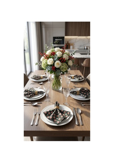 %100 Pamuk Siyah Simli Şeker Desenli Kumaş 6 Adet Amerikan Servis 35x45 Siyah - 891038544 Siyah
