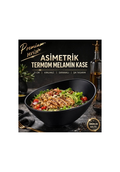 Modern Asimetrik Kase Tabak 21 Cm Siyah,kırılmaz Dayanıklı Premium Bowl, Çorba Servis Kasesi Tabağı Siyah