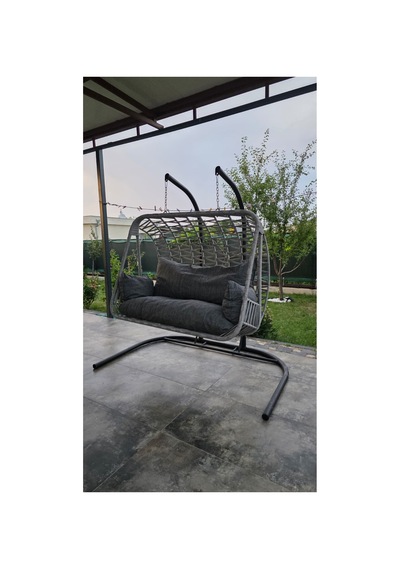 İkili İp Örgü Bahçe & Balkon Salıncağı Gri