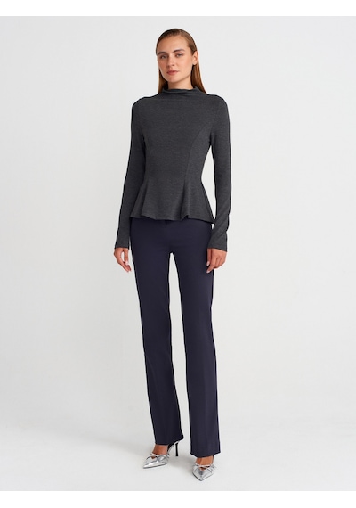 Dilvin 32038 Uzun Kollu Peplum Top-antrasit M Antrasit M