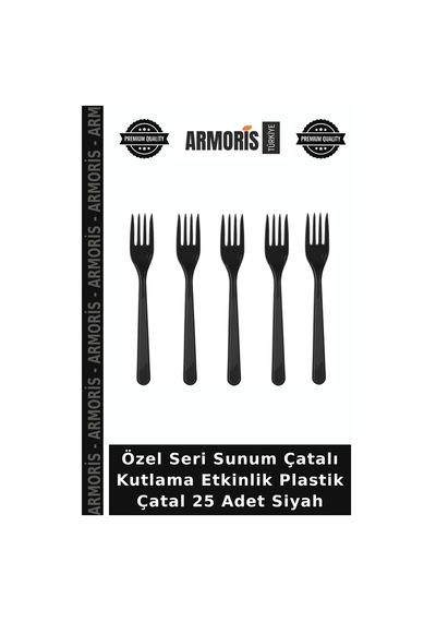 Özel Seri Sunum Çatalı Kutlama Etkinlik Plastik Çatal 25 Adet Siyah