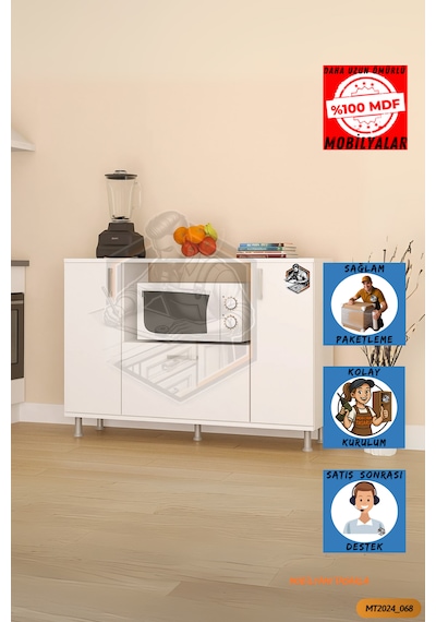 Tamamı Mdf Mikrodalga Fırını Dolabı 3 Kapaklı Çok Amaçlı Mutfak D