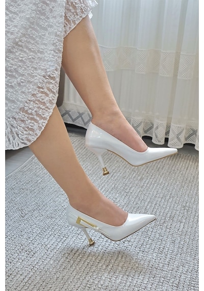 Asmi Shoes Kadın Jenny Beyaz Rugan Stiletto Topuklu Ayakkabı