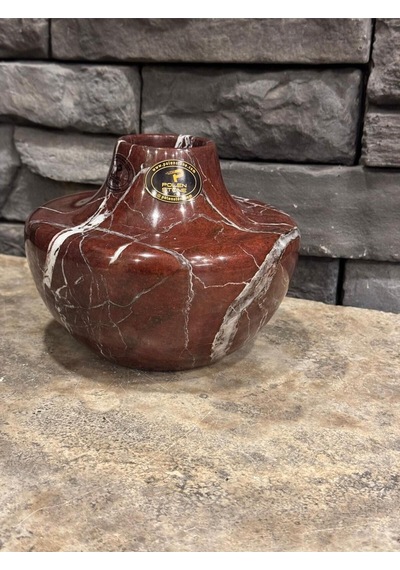 Vişne Mermer Vazo - Çap 20cm Yükseklik 15cm Beyaz