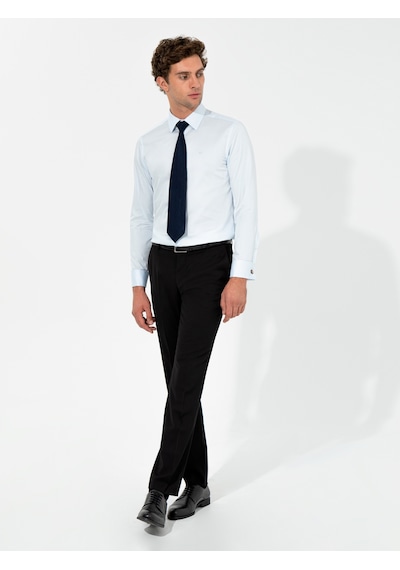 Cacharel Açık Mavi Slim Fit %100 Pamuk Klasik Yaka Basic Gömlek Denım
