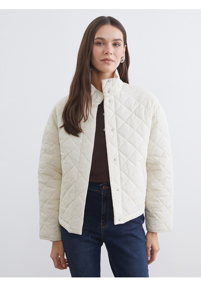 Lcw Vision Beyaz Dik Yaka Baklava Desenli Kadın Şişme Mont