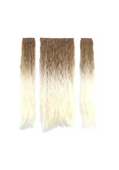 Fiber Sentetik Kabarık Dalgalı Yarım Ay + 2 Yan Çıt Çıt / Kumral Platin Ombreli - Rxlu-462375 Renkli