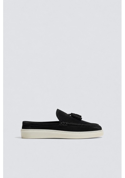 Püsküllü %100 Süet Loafer Siyah