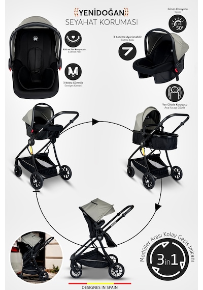 Baby Home Yeni Doğan Full 9 In 1 Set 1010 Travel Sistem Bebek Arabası 560 Bebek Oyun Parkı Yatak Beşik