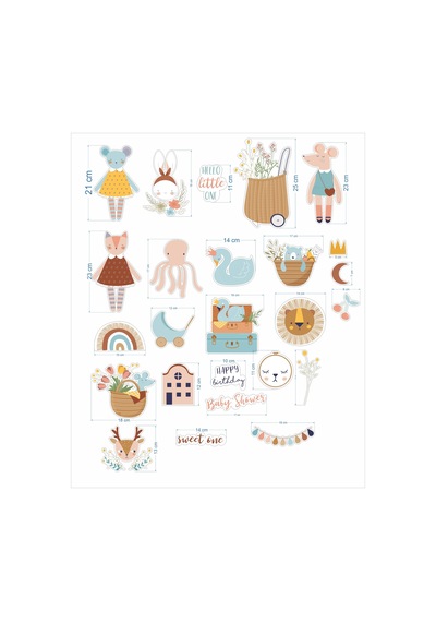 Sevimli Hayvanlar Çocuk Ve Bebek Odası Duvar Sticker Seti Kokusuz, Silinebilir Folyo Baskes Etiket Çok Renkli