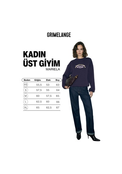 Grımelange Marıela Kadın Yuvarlak Yaka Baskı Detaylı Oversıze Mor Sweatshirt Mor