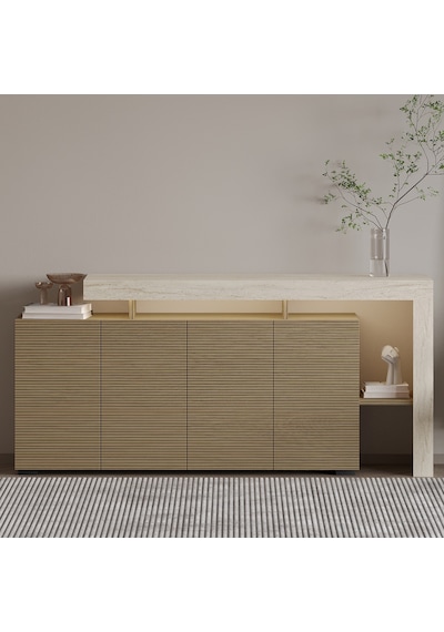 İnarch Dizayn Beliz Led Işıklı Modern Konsol 170 Cm, 4 Kapaklı Ve İç Raflı Depolama, Şık Tasarım Traverten/sıcak Meşe İnarch Dizayn Beliz Led Işıklı Modern Konsol 170 Cm, 4 Kapaklı Ve İç Raflı Depolama, Şık Tasarım Traverten/sıcak Meşe