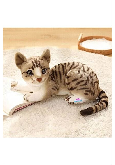 Charmerprincesses İthal Ürün Tekir Kedi Oyuncak Gerçek Görünümlü Peluş Kedi Tekir Kedi Peluş 35 Cm Yumuşak Peluş Açık Kahverengi