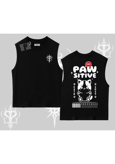 Startmore Startmore Paw Sitive Kedi Arka Baskılı Kolsuz Tshirt Siyah