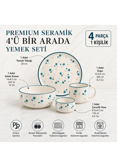Tr Seramik El Yapımı Kahvaltı Takımı 4 Parça Kahvaltı Seti Oval Seramik Sunum Tabağı Çeyizlik Takım, Bahar R Diğer