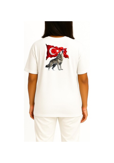 Bahriyeli Collection Oversize Türkün Nefesi Göğüs Ve Sırt Baskılı Unisex T-shirt Beyaz