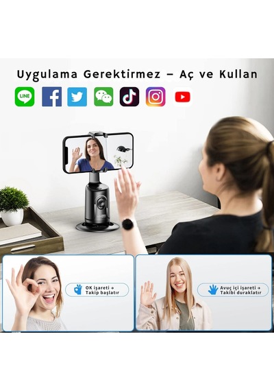 Etashop Akıllı 360 Yüz Takipli Telefon Gimbal Standı Otomatik Döner Tripod Başlığı, Şarjlı Vlog Lıv